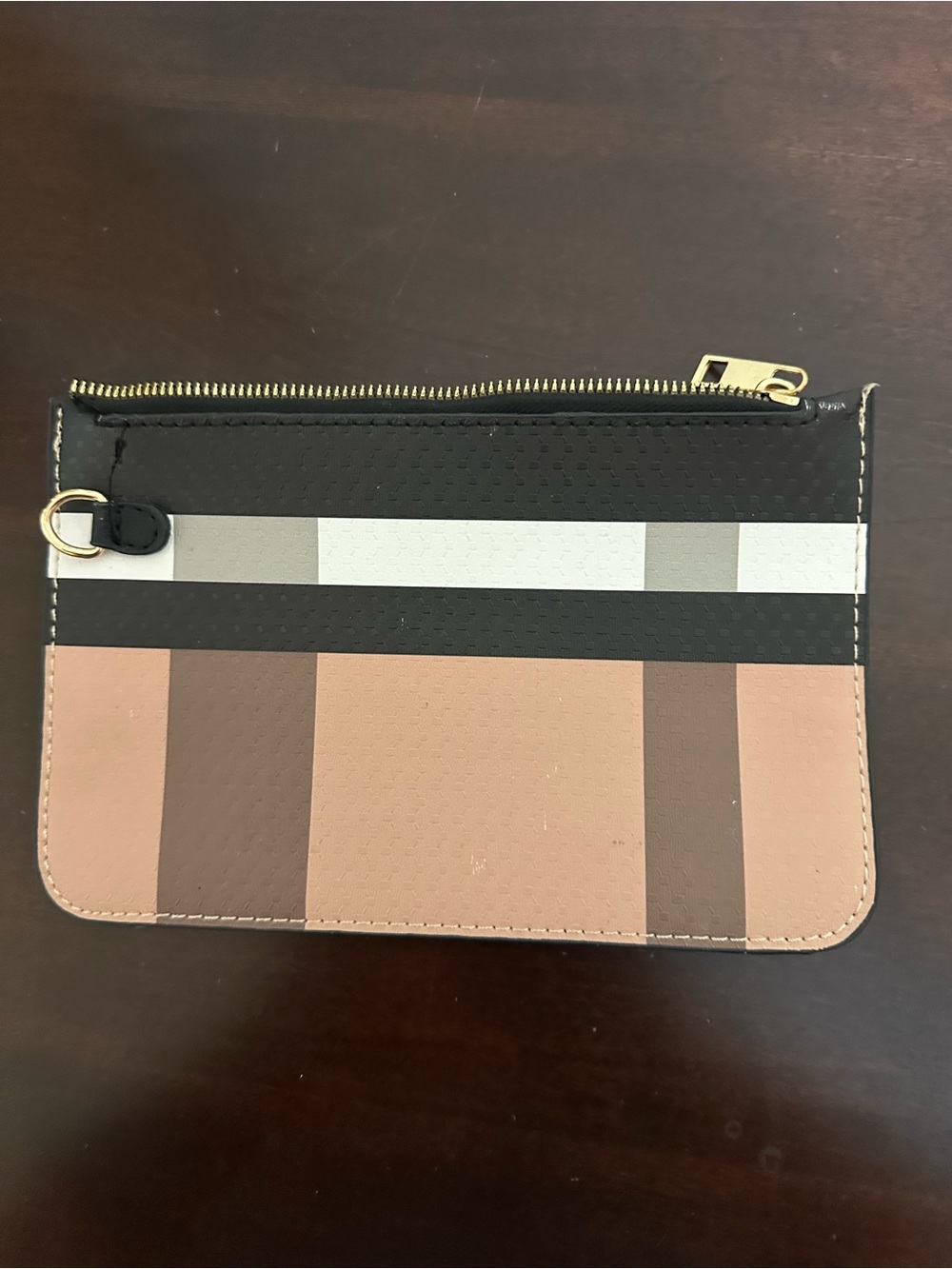 Striped Zip Pouch Wallet in Black and Blush